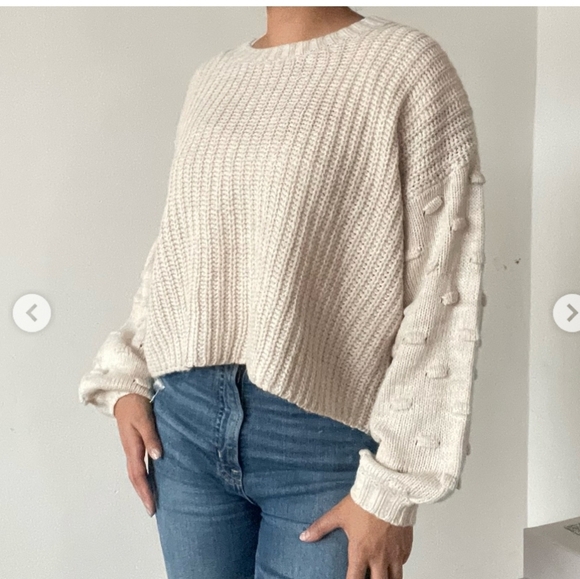 moon & madison Cream Crew Neck Sweater with Voluminous Sleeves - Picture 1 of 4